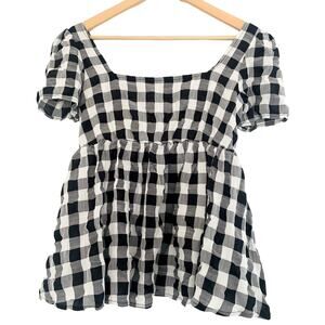 Shein Black and White Gingham Style Top Size Small